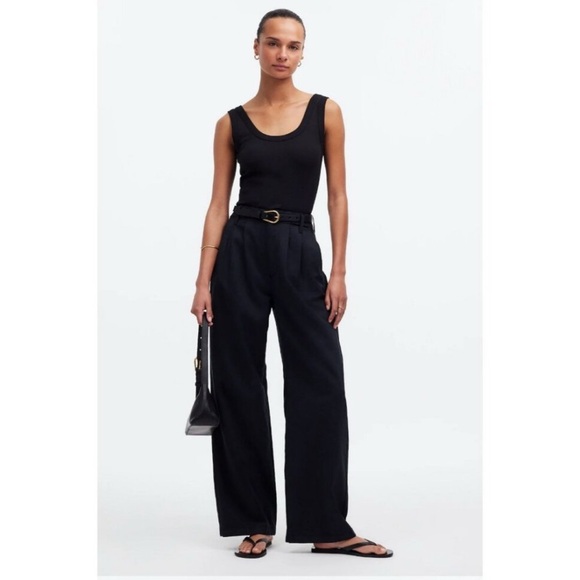 Madewell The Harlow Wide-Leg Pleated Tailored Pant True Black High Waist Size 8 - Picture 1 of 16